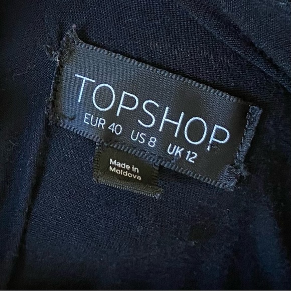 Topshop Black Lace Dress Size 12 Waist Tie Back Crop Sleeves Skater - Picture 11 of 11